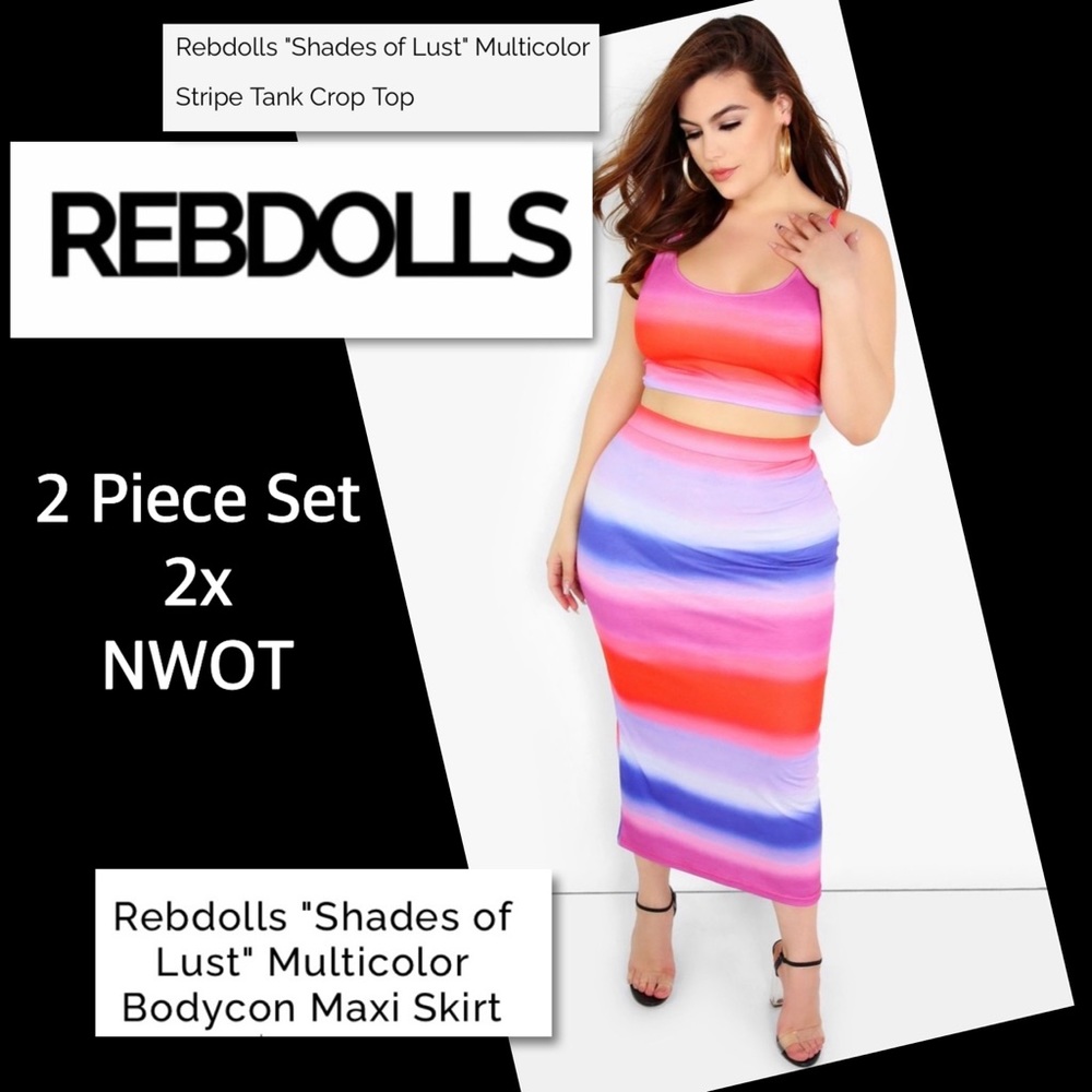 REBDOLLS “Shades of Lust” Multicolor Tank Crop Top & BodyCon Skirt Set Size NWOT